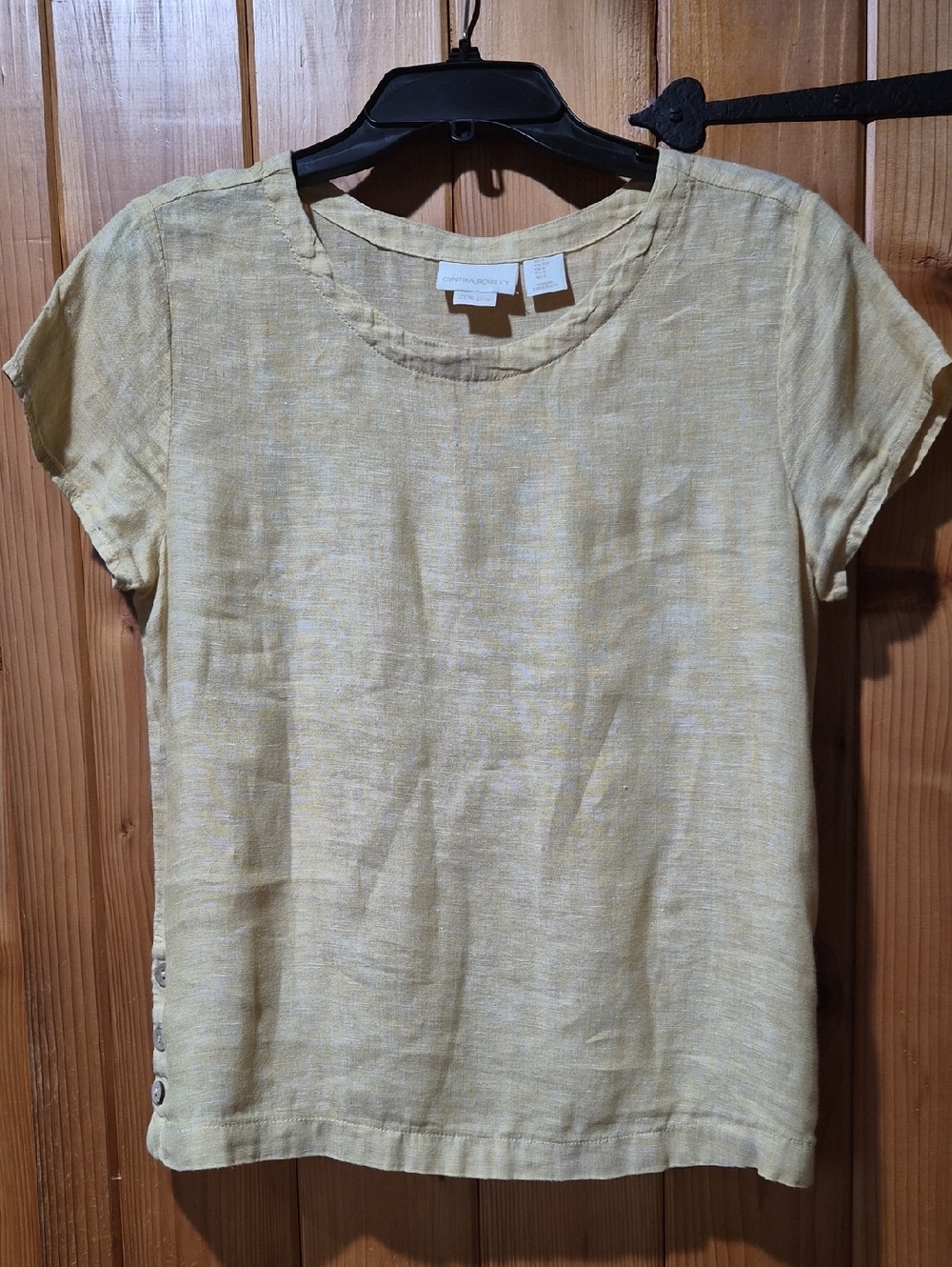 Cynthia Rowley Short-Sleeve Linen-Blend Top in Pale Yellow